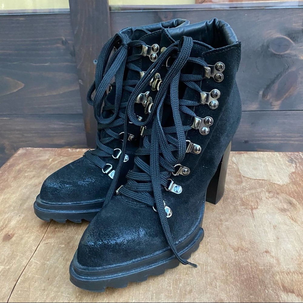 Steve Madden / STEVEN boots black moto heals point construction size‎ 6.5 y2k